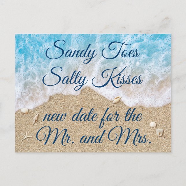 Blue Beach Waves Change the Date Announcement Postcard (Front)