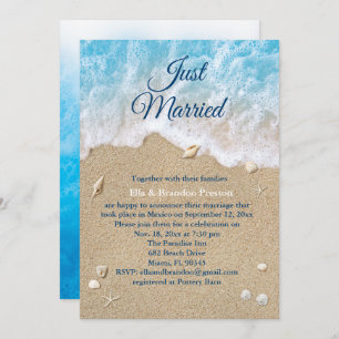 Blue Beach Waves Just Married Post Wedding Invitation