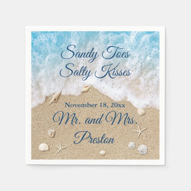 Blue Beach Waves Sandy Toes Napkin (Front)