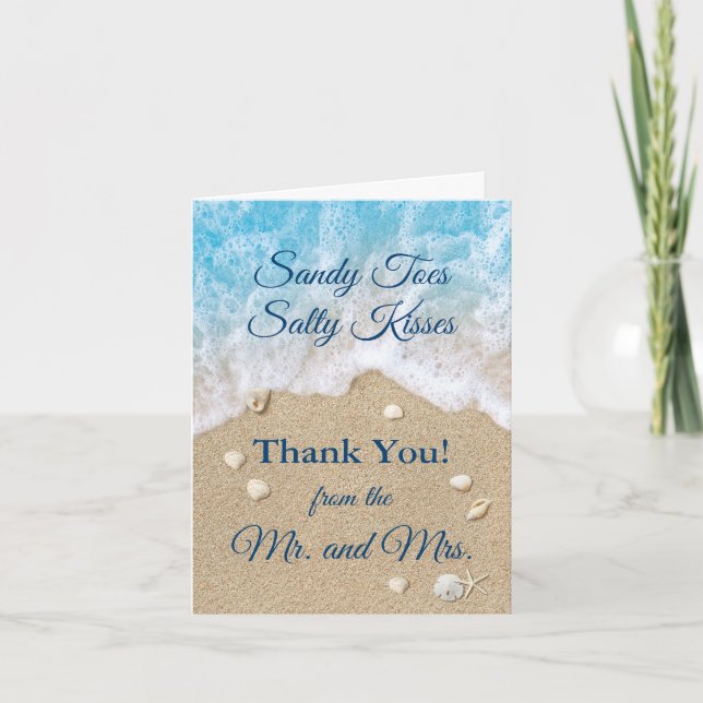 Blue Beach Waves Sandy Toes Thank You Card (Front)