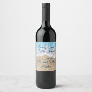 Blue Beach Waves Sandy Toes Wine Label