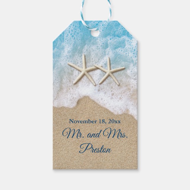 Blue Beach Waves & Starfish Gift Tags (Front)