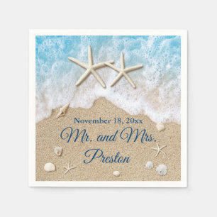 Blue Beach Waves & Starfish Napkin