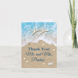 Blue Beach Waves & Starfish Photo Thank You Card