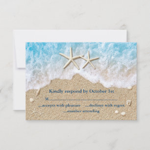 Blue Beach Waves & Starfish RSVP Card