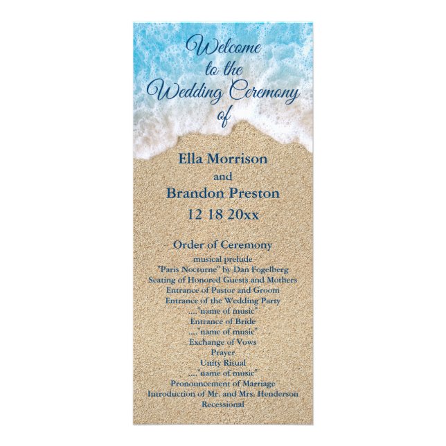 Blue Beach Waves Wedding Program 2 Rack Card (Front)