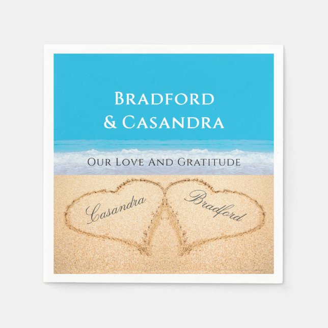  Blue Beach Wedding 2 Hearts in the Sand   Paper P Napkin (Front)