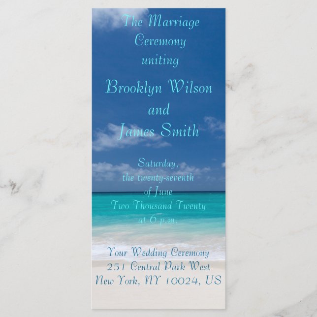 Blue Beach Wedding Ceremony Programs Programme (Front)