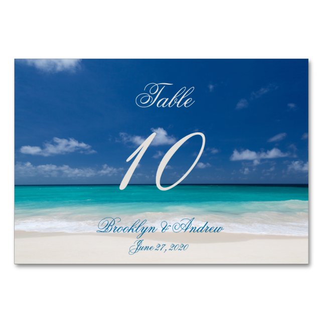 Blue Beach Wedding Place Cards Table Cards (Front)
