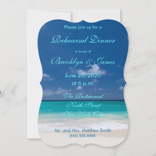 Blue Beach Wedding Rehearsal Dinner Invitations (Front)