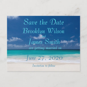 Blue Beach Wedding Save The Date Postcard