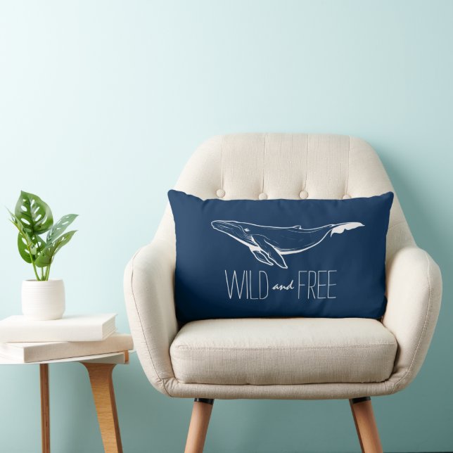 Blue Beach Whale Wild and Free Nautical Stripe Lumbar Cushion (Chair)