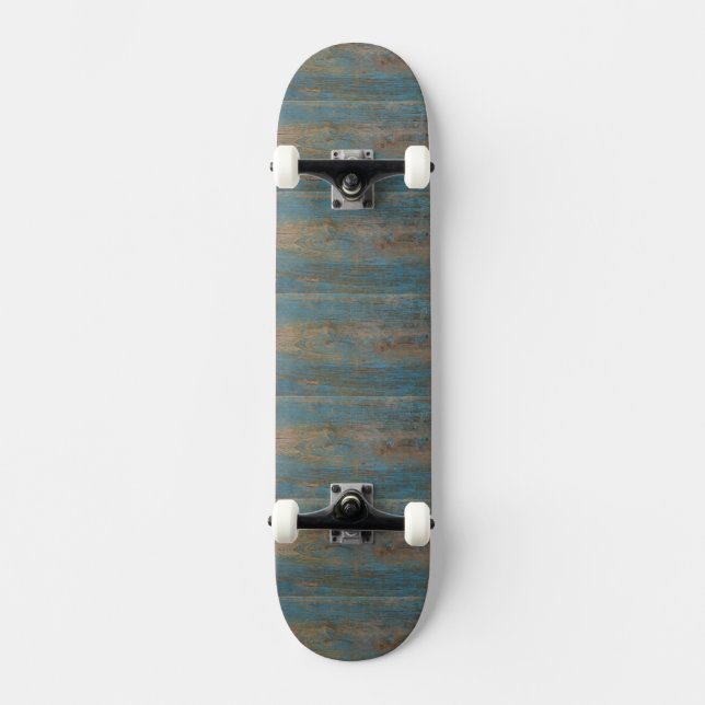 Blue Beach Wood Texture Skateboard (Front)