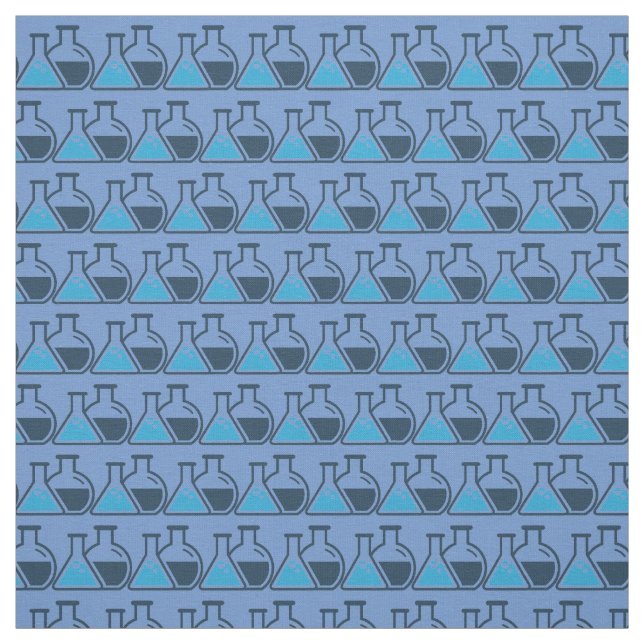 Blue Beakers Chemistry Science Tiled Design Fabric (Swatch)