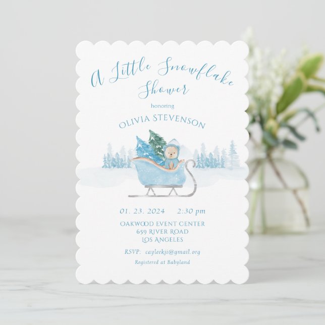 Blue Bear A Little Snowflake Baby Shower Invitation (Standing Front)