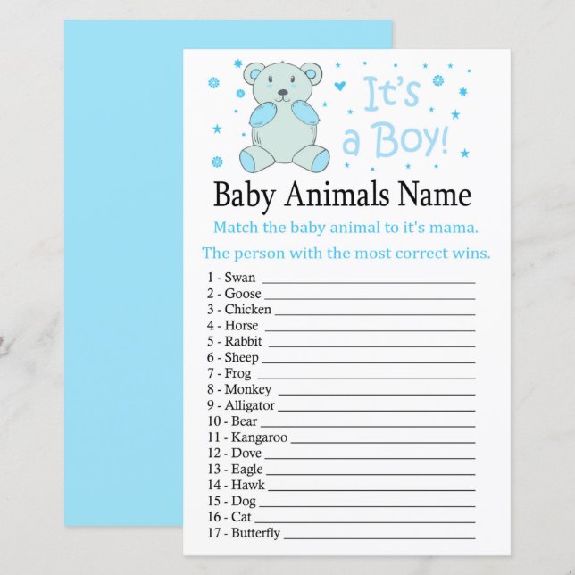 Blue bear Baby Animals Name Game (Front/Back)