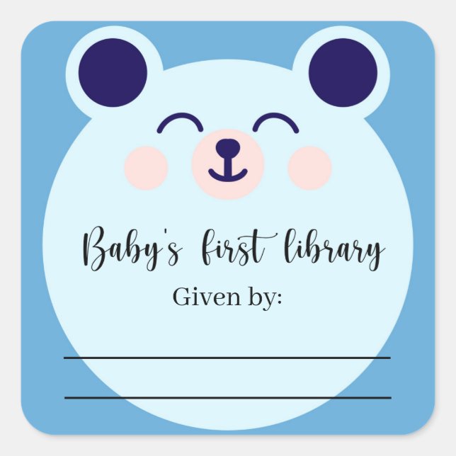 Blue Bear - Baby Shower bookplate Square Sticker (Front)