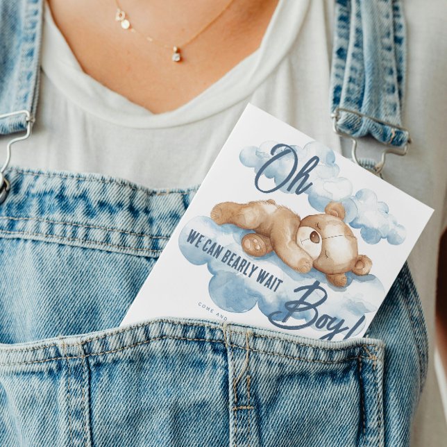 Blue Bear Baby Shower Boy Watercolor Teddy Cloud  Invitation (Creator Uploaded)