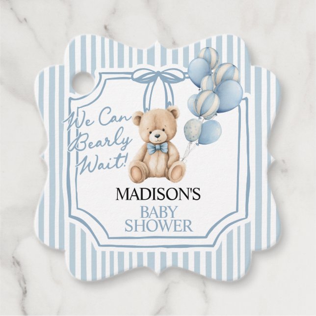 Blue Bear Baby Shower  Favour Tags (Front)