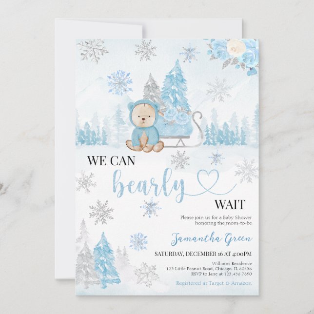 Blue Bear Baby Shower Invitation (Front)
