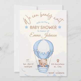 Blue bear baby shower invitation