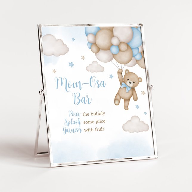 Blue Bear Baby Shower Mum Osa Bar Poster (Blue Bear Baby Shower Mom Osa Bar Sign)