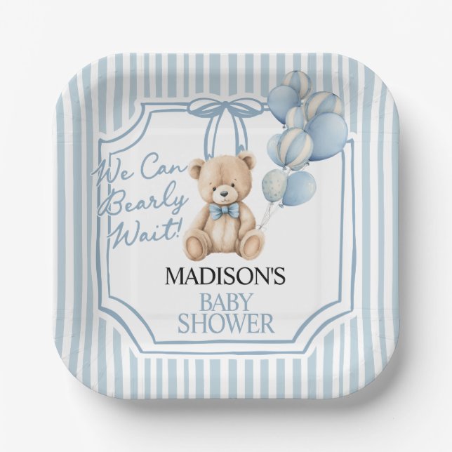 Blue Bear Baby Shower  Paper Plate (Front)
