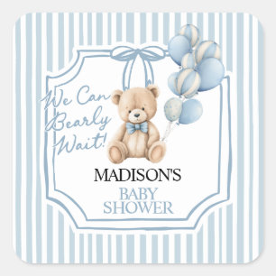 Blue Bear Baby Shower Square Sticker