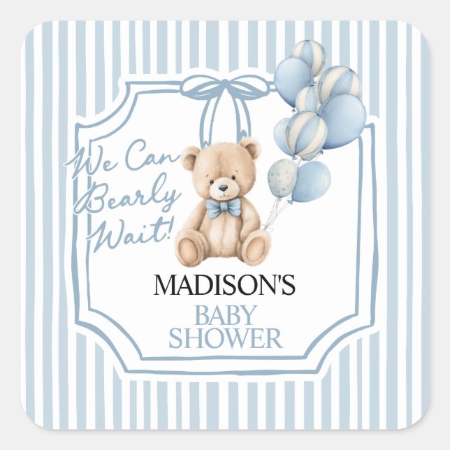 Blue Bear Baby Shower  Square Sticker (Front)