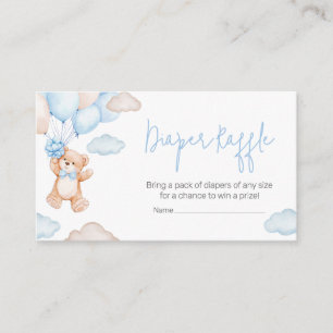 Blue Bear Balloon Baby Shower Diaper Raffle Enclosure Card