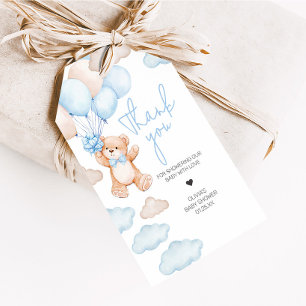 Blue Bear Balloon Baby Shower Favour Tags