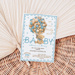 Blue Bear Balloon baby shower Invitation