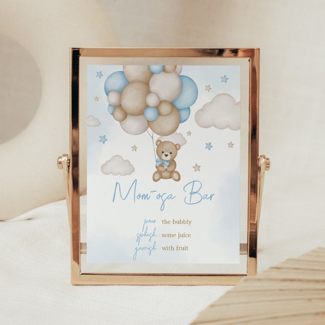 Blue Bear Balloon Baby Shower Mum Osa Bar Poster (Teddy Bear Balloon Baby Shower Mom Osa Bar Sign)