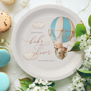 Blue Bear Balloon Baby Shower Paper Paper Plate