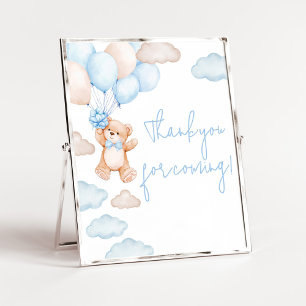 Blue Bear Balloon Baby Shower Thank you for Coming Poster