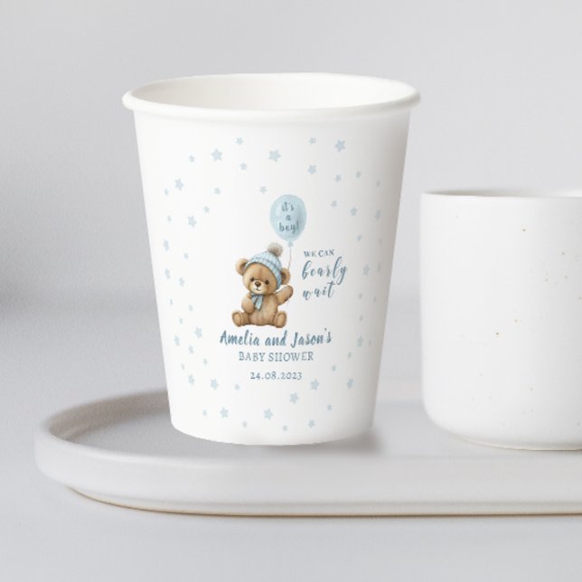 Blue bear balloon boy baby shower paper cup (Creator Uploaded)