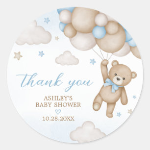 Blue Bear Balloons Baby Shower Classic Round Sticker