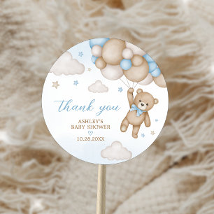 Blue Bear Balloons Baby Shower Classic Round Sticker