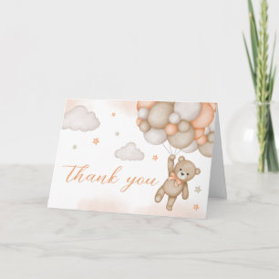 Blue Bear Balloons Baby Shower  Thank You Card