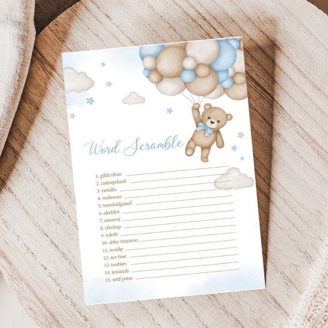 Blue Bear Balloons Baby Shower Word Scramble Game (Blue Bear Baby Shower Word Scramble Game)