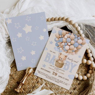 Blue Bear Balloons Bearly Wait Baby Shower  Invitation