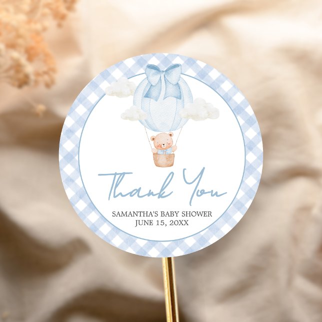 Blue Bear Bearly Wait Baby Shower  Classic Round Sticker (Bear Baby Shower Sticker)