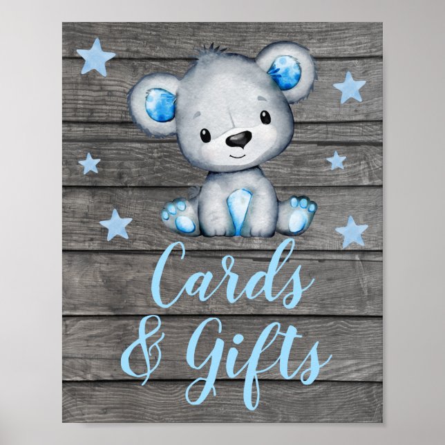 Blue Bear Cards and Gifts Sign Table Sign Editable (Front)