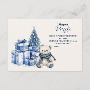 Blue Bear Christmas Baby Shower Diapper Raffle Enclosure Card