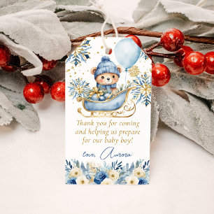 Blue Bear Christmas Baby Shower Thank You Favour Gift Tags