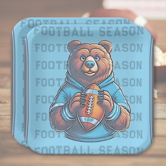 Blue Bear Custom Football Paper Plates (Blue Custom Football Paper Plates)