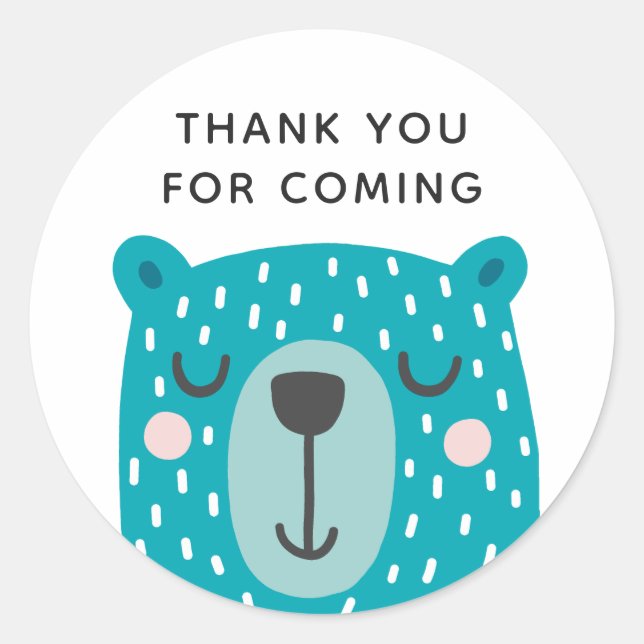 Blue bear. Cute animal. Kids birthday thank you Classic Round Sticker (Front)