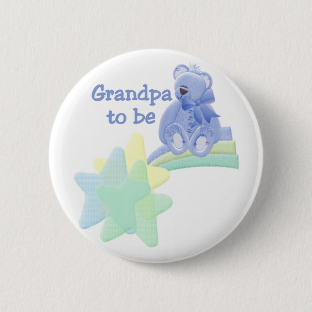 Blue Bear Grandpa to Be 6 Cm Round Badge (Front)
