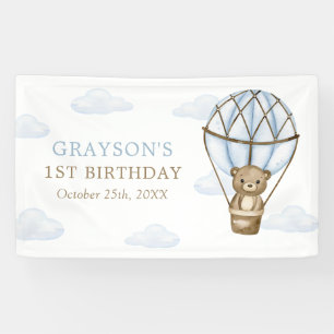 Blue Bear Hot Air Balloon Boys 1st Birthday Banner