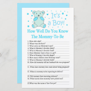 Blue bear How well do you know baby shower game